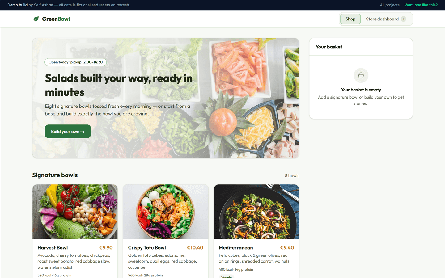 Screenshot of GreenBowl E-commerce Platform