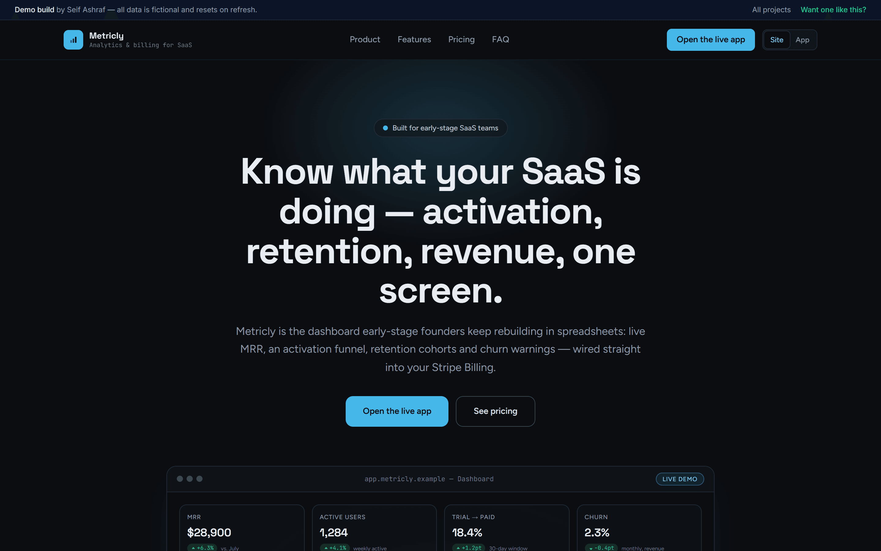 Screenshot of SaaS Analytics Dashboard