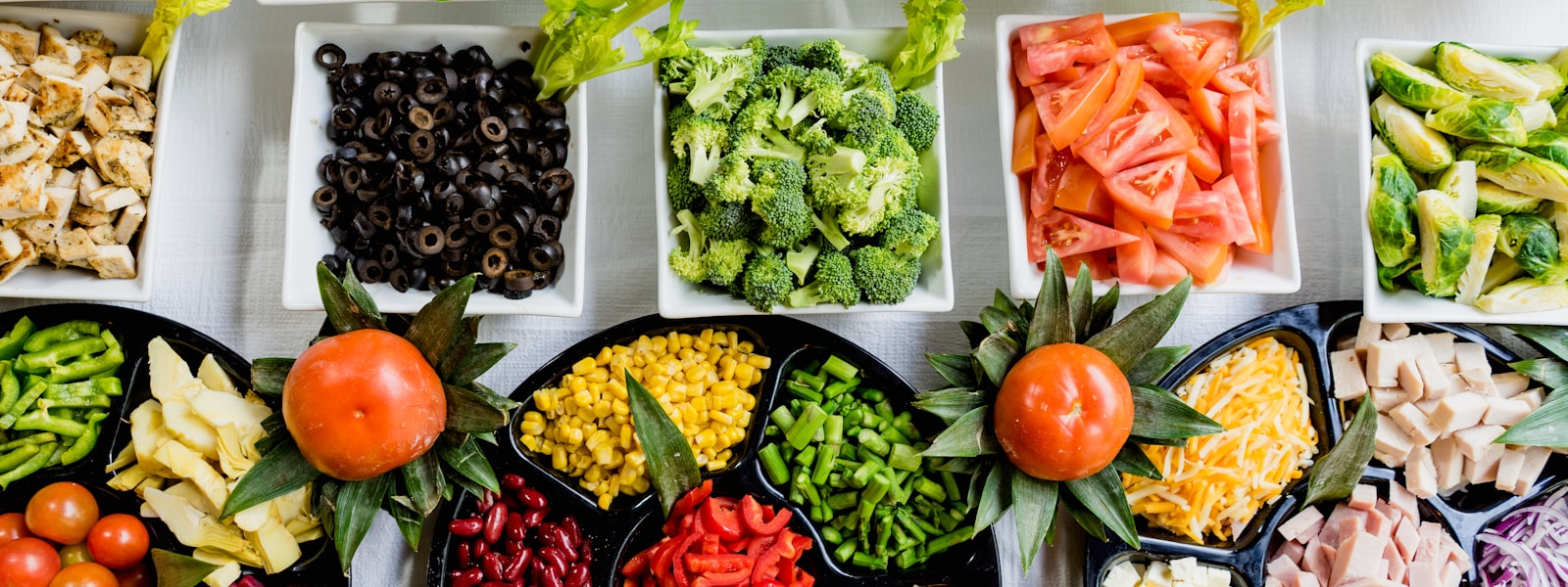 Fresh salad bowls on a market table